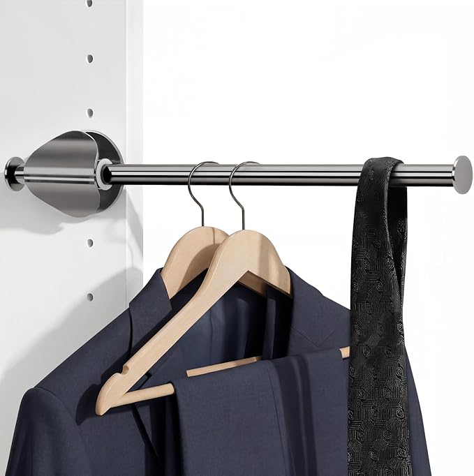 INMAKER Valet Rod for Closet Pull out, Slide out to 9.5" Hanger Rod for ≥12" Deep Closet, Blackish Grey, 1 Pack