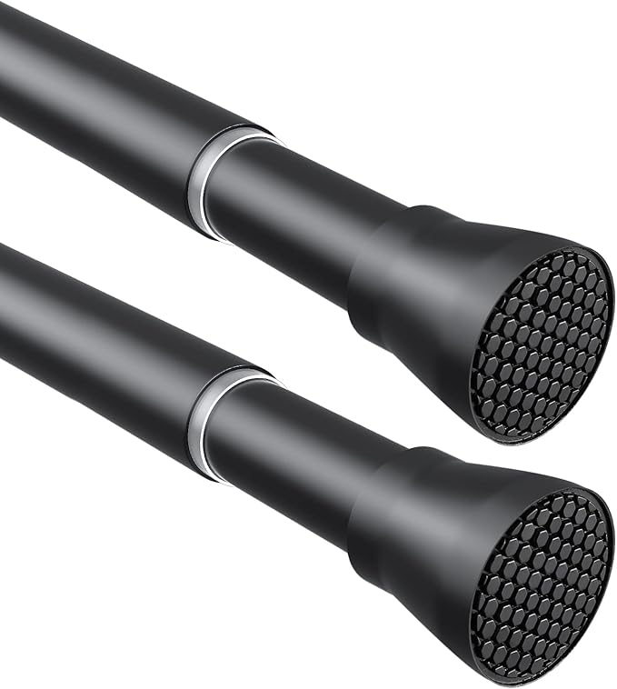 Tension Curtain Rod Black Tension Rod 2pcs Spring Curtain Rod Non Slip Tension Rods For Windows 28 to 48 Inch No Drilling Adjustable Tension Rods of Curtain Window Closet Kitchen Wardrobe