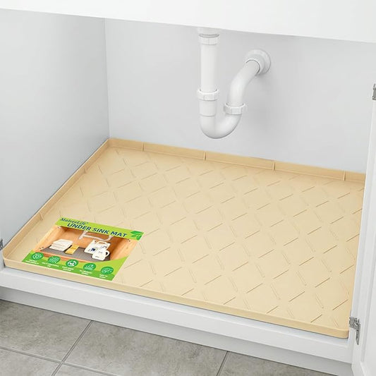 Mateeylife Under Sink Mats for Kitchen Waterproof 31"X22", Undersink Protectors，Silicone Mat Cabinet Liner, Under Sink Organizer for Bathroom and Kitchen，Boot Tray Pet Food Mat, Khaki