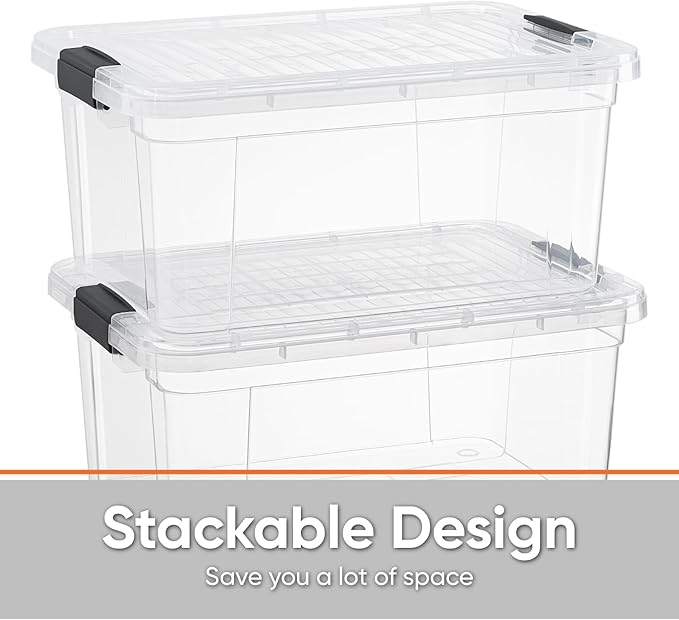 Superio Small Clear Storage Box with Lid, 11 Quart Plastic Container Bins for Organizing, Stackable Crates, BPA Free, Non Toxic, Odor Free, Organizers for Home, Office, School, and Dorm