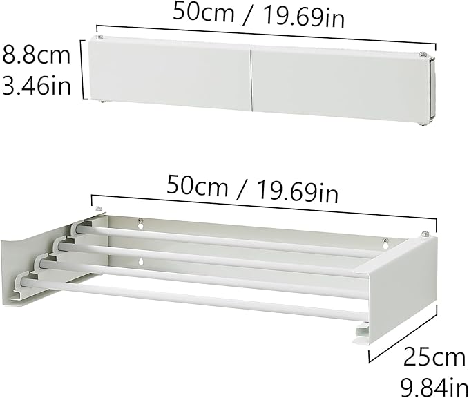 RFOUO Clothes Drying Rack, Laundry Hanger Dryer Rack, Wall Mounted Drying Rack for Laundry, Foldable Drying Rack Indoor Outdoor, 19.7" Wide, 4 Aluminum Rods, 40 lb Capacity (White 19.7")