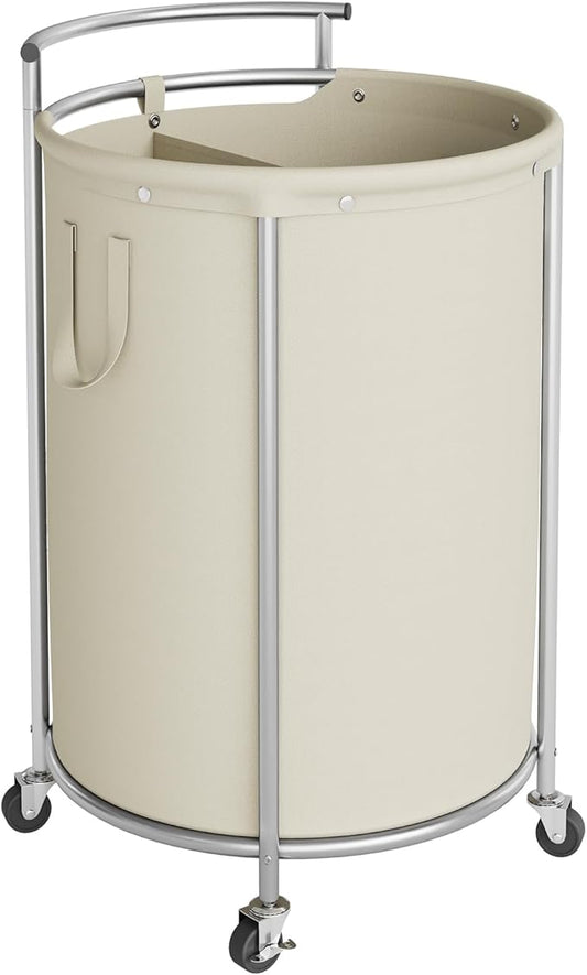 Chrislley 160L Double Laundry Hamper with Wheels, Rolling Laundry Basket with Removable Bag,Round Iron Laundry Cart with Steel Frame and Handle, Dirty Clothes Hamper Organizer for Dorm,Hoom(Beige)