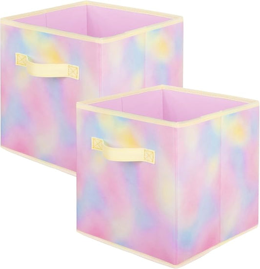 PowerKing Collapsible Storage Cubes with Handles, Fabric Foldable Bins for Closet Shelves, Durable Organization Storage Bins, 10.5'' x 11'' x 10.5'' (2Pack, Rhyme Color)