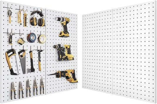Pegboard, Metal Peg Board, 24x12 inch White Pegboard with 38 Pcs Hooks, Sturdy Peg Board for Garage Tool Organization, Home & Office Wall Decoration (White, 2 Pack)