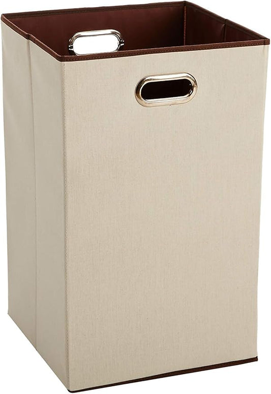 Amazon Basics Rectangular Foldable Laundry Basket Hamper, Beige/Brown