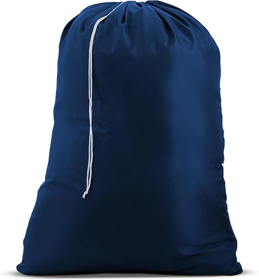 Nylon XL Laundry Bag - Locking Drawstring Closure and Machine Washable. These Bags will Fit a Laundry Basket or Hamper and Strong Enough to Carry up to Three Loads of Clothes (Navy Blue, 30" x 40")