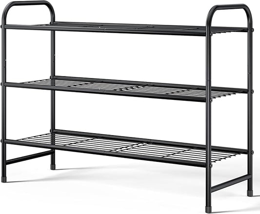 Kitsure Shoe Rack - Stainless Steel Shoe Organizer, Sturdy Shoe Rack for Closet and Front Door Entrance, Free Standing Shoe Shelf, Closet Organizers and Storage, 25.6" Wide - 3 Tier, Black