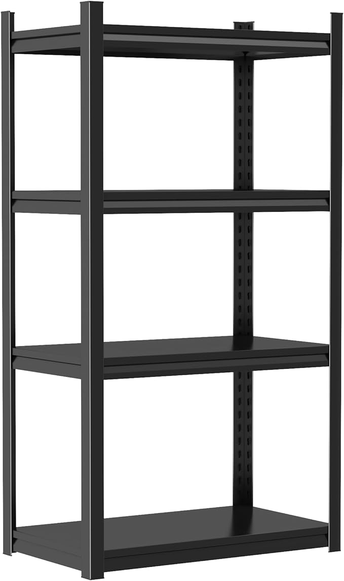 16W'' Garage Shelving Metal Garage Shelf Unit 4-Tier Storage Shelves Heavy Duty Shelf Organizer Industrial Shelves for Warehouse Basement Kitchen Pantry Commercial, Black
