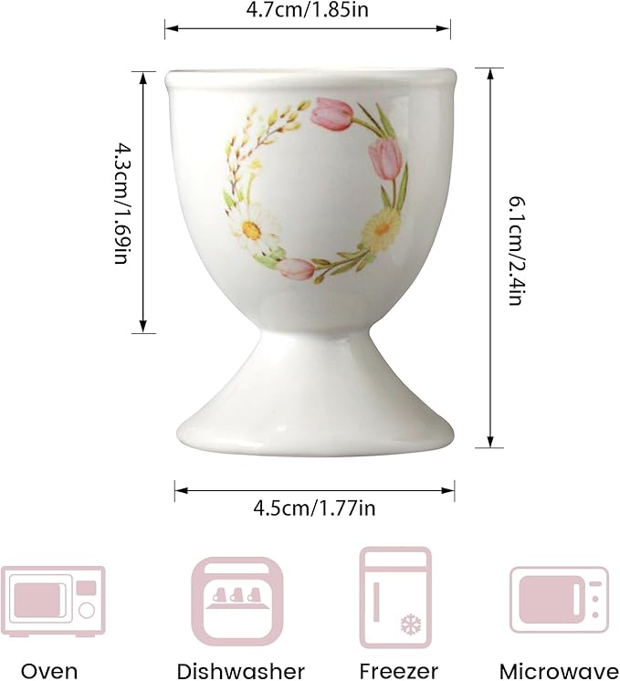Cinf Ceramic Egg Cup Set of 2 Porcelain Holder Breakfast Boiled Cooking Easy to Clean Childhood Memories Kitchen(Floral)