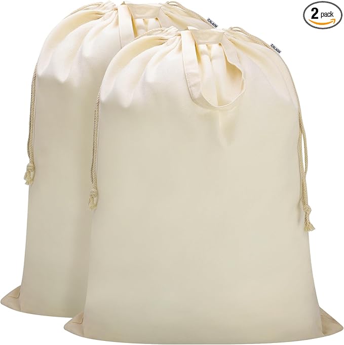 Canvas Laundry Bag 33"Wx 35"H, Thick Canvas Laundry Bag with Handles & Drawstring, Extra Large Heavy Duty Washable Basket Liner Hamper Liner Storage Sack (Beige XL, 2 Pack)