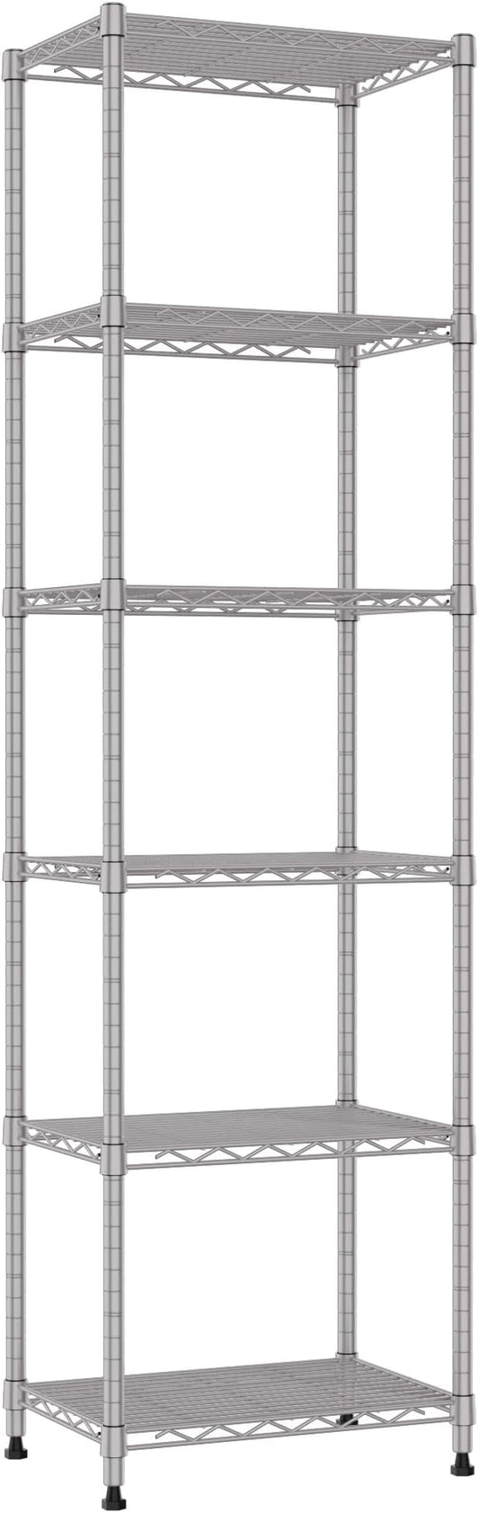 REGILLER 6 Wire Shelving Steel Storage Rack Adjustable Unit Shelves for Laundry Bathroom Kitchen Pantry Closet (16.7L x 11.9W x 64H, Silver)