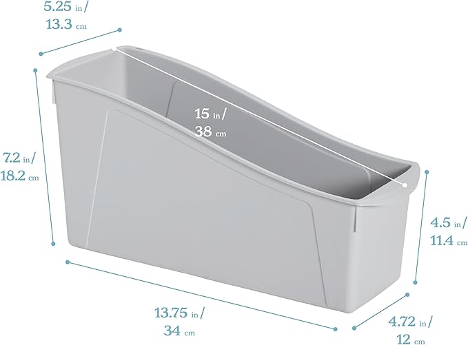 ECR4Kids Linking Plastic Storage Book Bin, Multipurpose Organization, Light Grey, 10-Piece