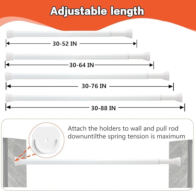 Closet Rod, 30 to 42 Inch Adjustable Closet Rods for Hanging Clothes Heavy Duty Closet Hanging Rod White Closet Poles for Wardrobes with No Drilling Holder