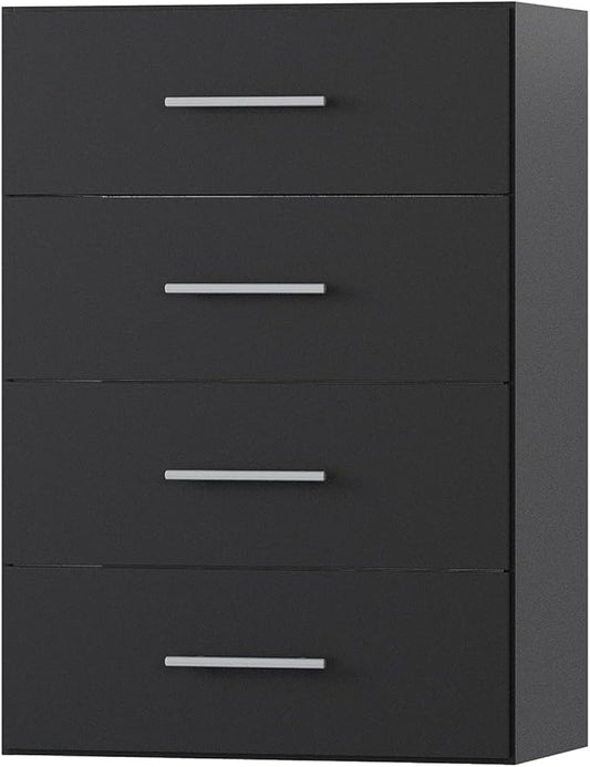 4 Drawer Short Tower Closet Unit, Modular Closet System, Wood Closet System Organizer with Storage for Walk In Closets, Clothing Rack Closet for Hanging Clothes, Bedroom, Black, 25.5"W