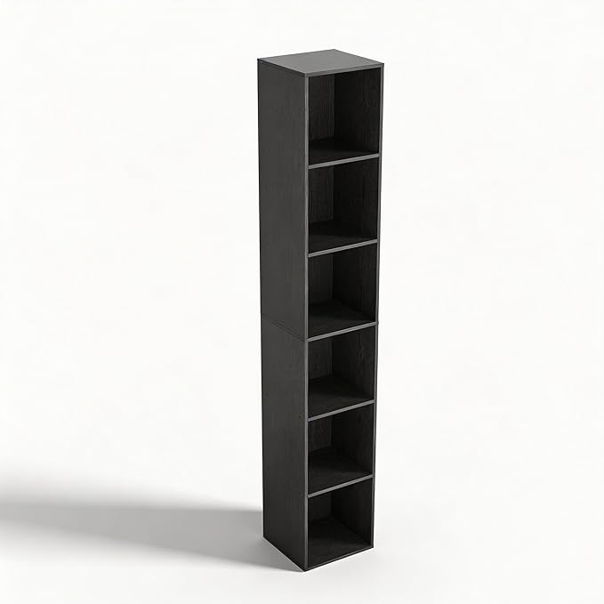 6 Cube Storage Organizer, Narrow Open Shelf Bookcase, Freestanding 6 Cube Storage Shelf, Moisture-Proof Scratch-Resistant Melamine Display Shelf for Bedroom, Living Room, Study, Home，Black