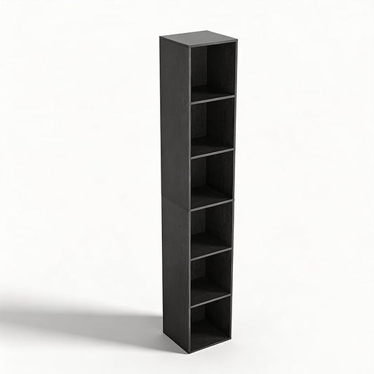 6 Cube Storage Organizer, Narrow Open Shelf Bookcase, Freestanding 6 Cube Storage Shelf, Moisture-Proof Scratch-Resistant Melamine Display Shelf for Bedroom, Living Room, Study, Home，Black