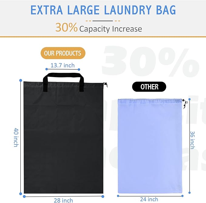 Isink Extra Large Laundry Bag With Handles, Heavy Duty, Travel Laundry Bag for Dirty Clothes, 28" x 40" (Black)
