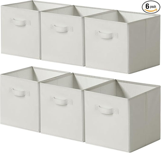 Cupic Cupid 11 Inch Storage Cube, Fabric Cube Storage Bin with Handles, Storage Cube Organizer for Clothes and Toys, Collapsible Cube Bins for Closet, Shelves, Nursery, 6-Pack, Light Gray
