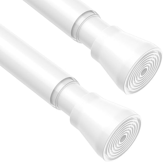 2 Pack Spring Tension Rods 18-26 Inches, 7/8 Inch Diameter White No Drill Spring Loaded Adjustable Extendable, Small Short Tension Curtain Rod for Windows Kitchen Doorway Closet Cupboard