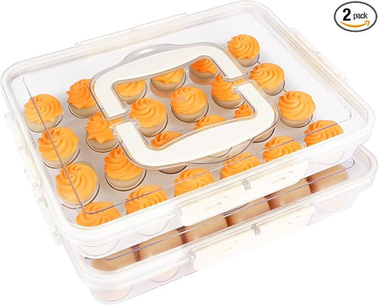 RoskDeewat Deviled Egg Containers with Lid, 2 Pack Thick Clear Plastic Deviled Carrier with Handle Storage 48 Eggs, Stackable Egg Holder Portable Tray Platter for Fridge, Travel, Party-White