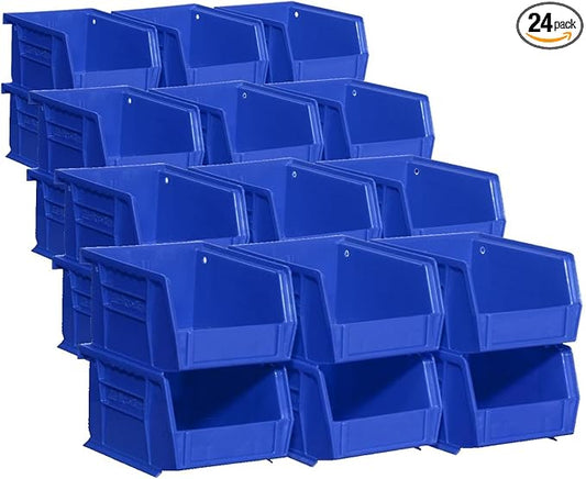 Akro-Mils 30210 AkroBins Plastic Storage Bins, Space-Saving Stackable Bins for Garage, Pantry, Craft Organization, 5" x 4" x 3", Blue,(Pack of 24)