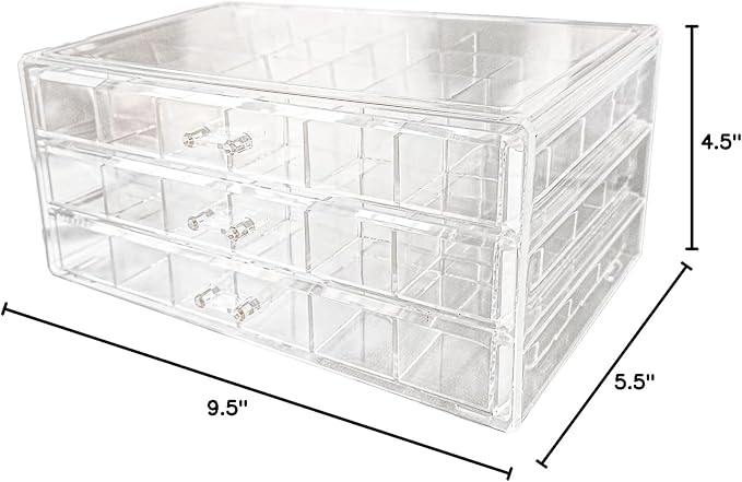 Acrylic Transparent Earrings Jewelry Organizer with 3 Drawers 72 grids, Stackable Necklace Rings Display Storage Case Box Holder, Clear