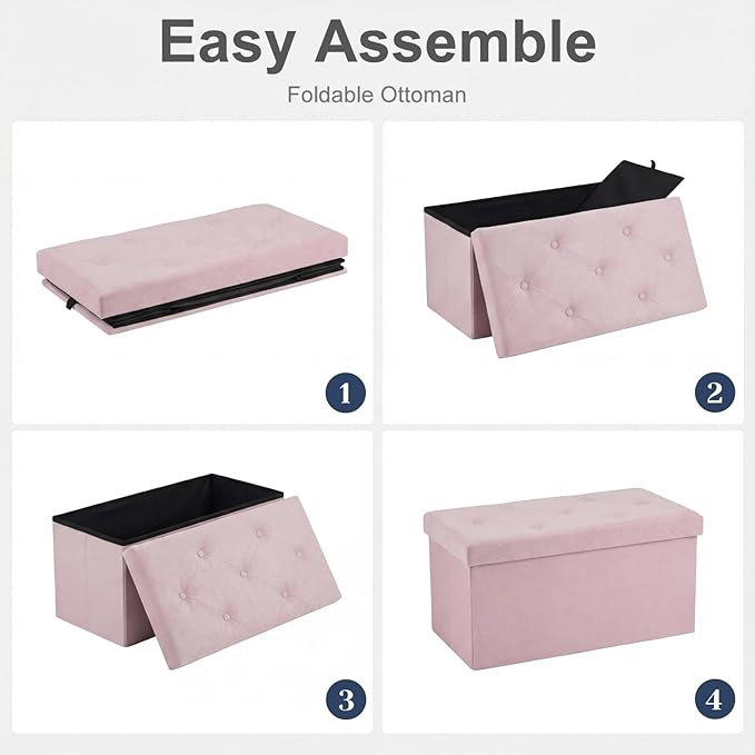 DUMOS Storage Ottoman Bench, 30in Storage Bench Foot Rest Stool with Padded Seat, Bedroom Bench with for Living Room, Support 660lbs, Pink