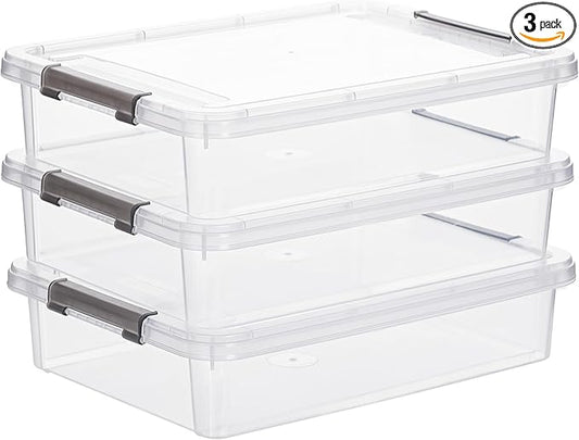 Citylife 3 PCS Plastic Storage Bins with Latching Lids Portable Project Case Clear File Box Stackable Storage Containers for Organizing A4 Paper, Photo, Document, Scrapbook