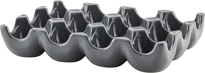 Rachael Ray Solid Glaze Ceramics Egg Tray/Holder, 12 Cup, Dark Gray