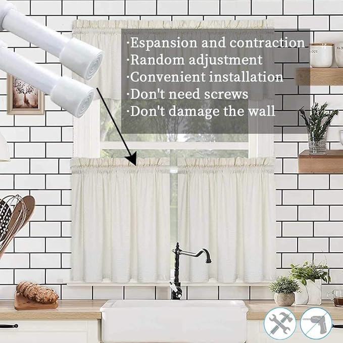 2 Pack Spring Tension Curtain Rod Adjustable 28-43 Inches，5/8" Diameter， White，Small Short Expandable Spring Loaded Curtain Tension Rods For Window, Bathroom, Cupboards,Kitchen