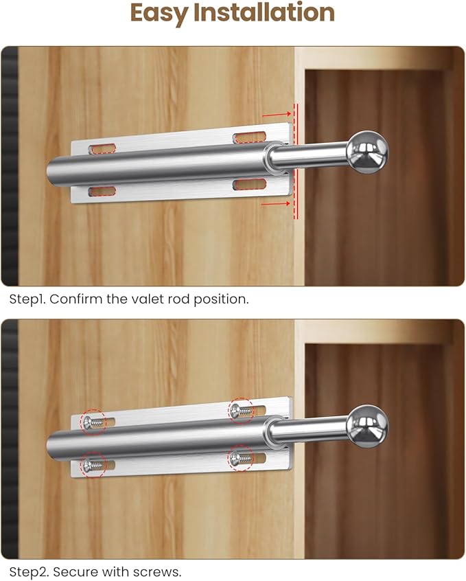 Supforce Valet Rod for Closet Pull Out, Retractable Slide Out Valet Rod Closet Organization, 12" Aluminum Valet Clothing Hanger Rods Perfect for Suits, Freshly Pressed Clothes, White