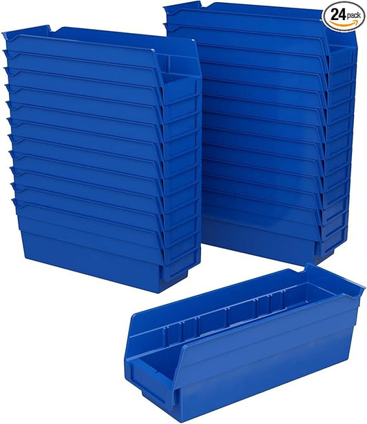 Akro-Mils 30120 Plastic Shelf Bins, Heavy Duty Storage Bins for Garage, Closet, and Drawer Organization, 12" x 4" x 4", Blue, 24-Pack