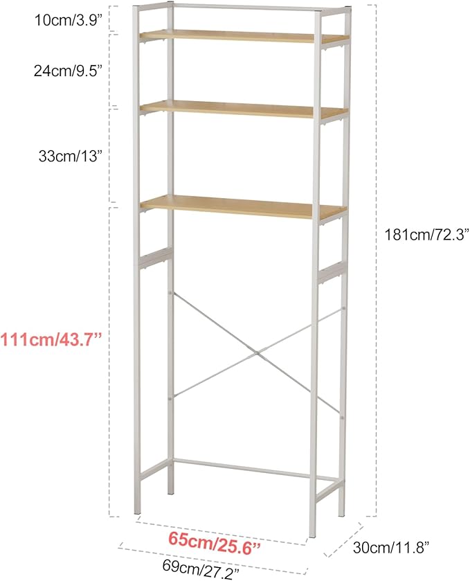Multi-Tier Over Washer Dryer Storage Rack - 50LBS Capacity Carbon Steel Organizer with Hanging Rod, Anti-Tip & Anti-Slip for Laundry Room Kitchen Bathroom White