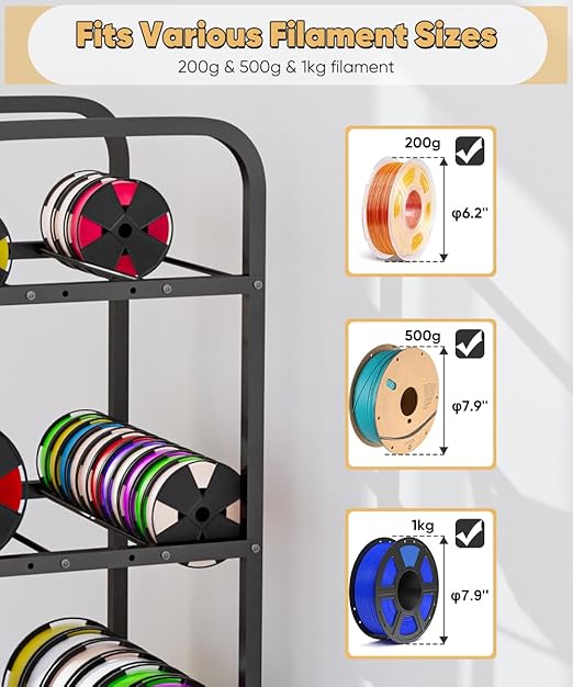 5-Tier 3D Printer Filament Storage Rack with Wheels, Rolling Spool Holder Stand Cart, Holds up to 60×1kg Spools, Heavy Duty Metal Filaments Organizer Shelf for Printing Studio Office Workshop