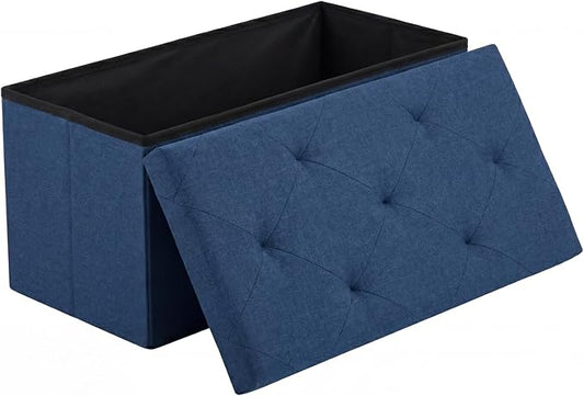 DUMOS 30in Storage Ottoman Bench, Ottoman Bench Foot Rest Stool with Padded Seat, Bedroom Bench with for Living Room, Support 660lbs, Blue