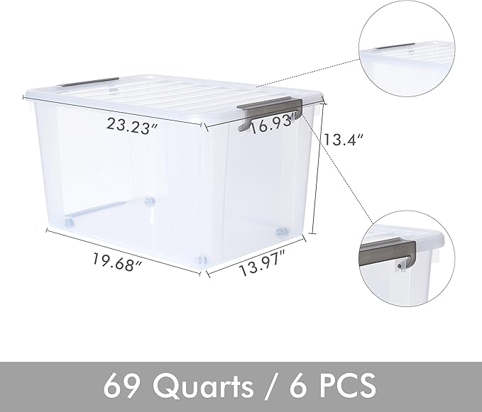 ITYLIFE CITYLIFE 6 Packs 69 QT Plastic Storage Bins with Lids Large Stackable Storage Containers for Organizing Clear Storage Box for Garage, Closet, Kitchen