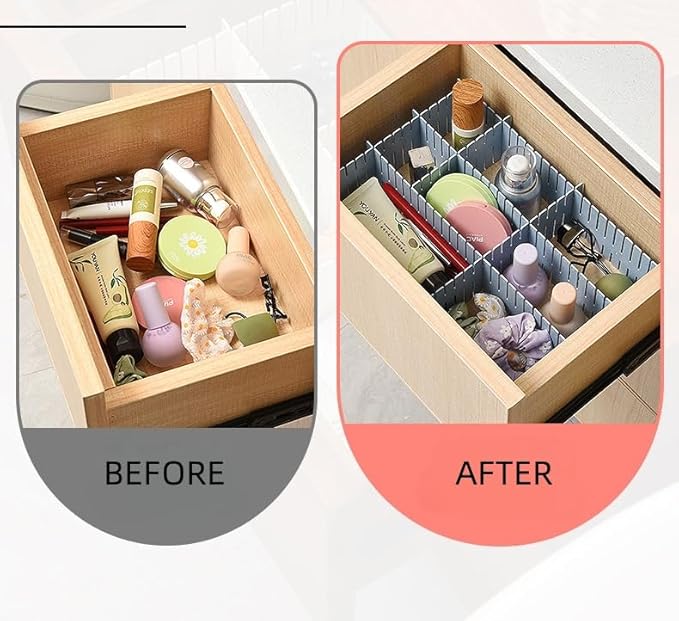 8 Pack Drawer Dividers, Adjustable Plastic Grid Separators for Socks, Underwear, Makeup, Cut-to-Fit DIY Drawer Organizer for Kitchen, Bedroom, Office, White + Pink