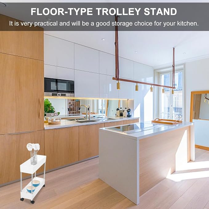 Cabilock Multi-Layer Storage Rack Rolling Trolley Cart with Casters 3-Tier Portable Floor Stand for Kitchen Bathroom Bedroom Living Room Balcony Organization