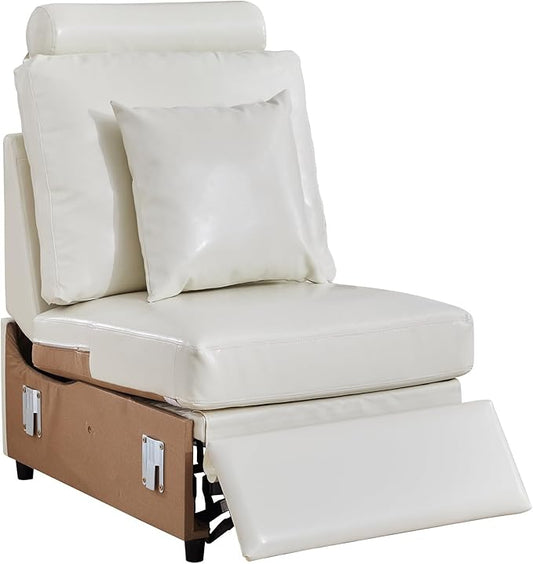 LEVNARY Modular Power Recliner Chair, Faux Leather Upholstered Single Seat with Electric Lift Function, Compatible with Modular Sofa System (White)