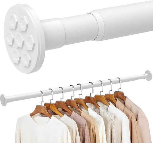No Drilling Closet Rod, 27.5-94 Inches Hanging Closet Rod for Clothes, Closet Bar & Pole Heavy-duty, Closet Rods for Hanging Clothes For Closet Wardrobes Bathroom Laundry RV Curtains,White