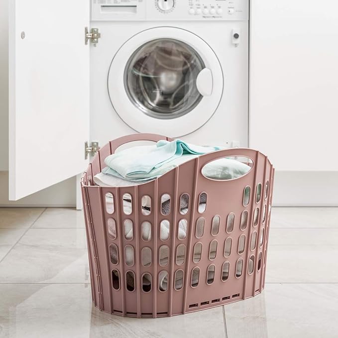 Addis Fold Flat Easy Store Clothes Laundry Basket Hamper, Pink, 38 Litre