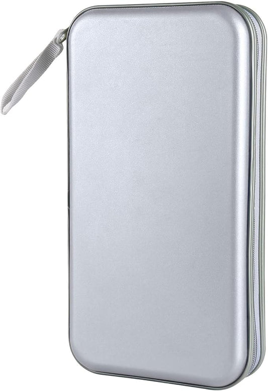 CD Case, Siveit DVD Case Holder 96 Capacity Hard Plastic CD DVD Disc Cases Storage Binder Wallet for Car Home Office Travel (Grey)