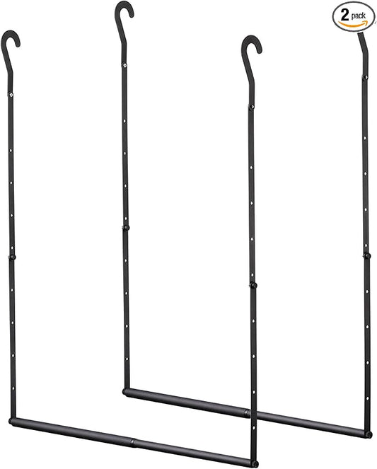 Closet Rod Extenders - Black Adjustable Closet Hanging Rod, Width & Height Expandable Clothes Rod, Space-Saving Closet Organizer for Hanging Clothes, Easy Installation, 2 Packs