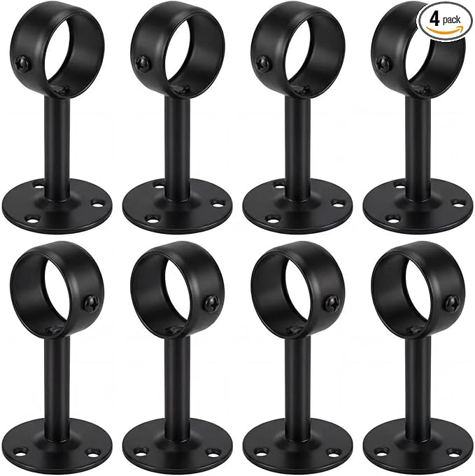 1-1/4 Inch 4 Packs Black Heavy Duty Stainless Steel Closet Rod End Supports Closet Pole Sockets Flange Rod Holder with Screws， Closet Rod Brackets (8 Packs 1-1/4 Inch Clothes Rod Bracket)