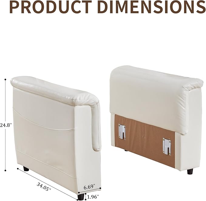 LEVNARY Modular Sofa Armrest Set of 2 with Side Storage Pockets, Faux Leather Upholstered Arm Panels, Compatible with Modular Recliner System (White)