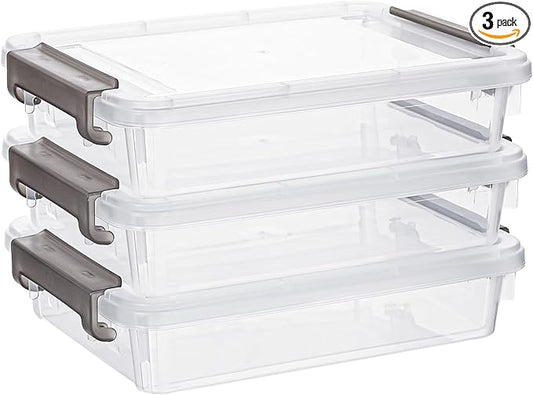 Citylife 3 PCS Plastic Storage Bins with Latching Lids Portable Project Case Clear File Box Stackable Storage Containers for Organizing B5 Paper, Photo, Document, Scrapbook