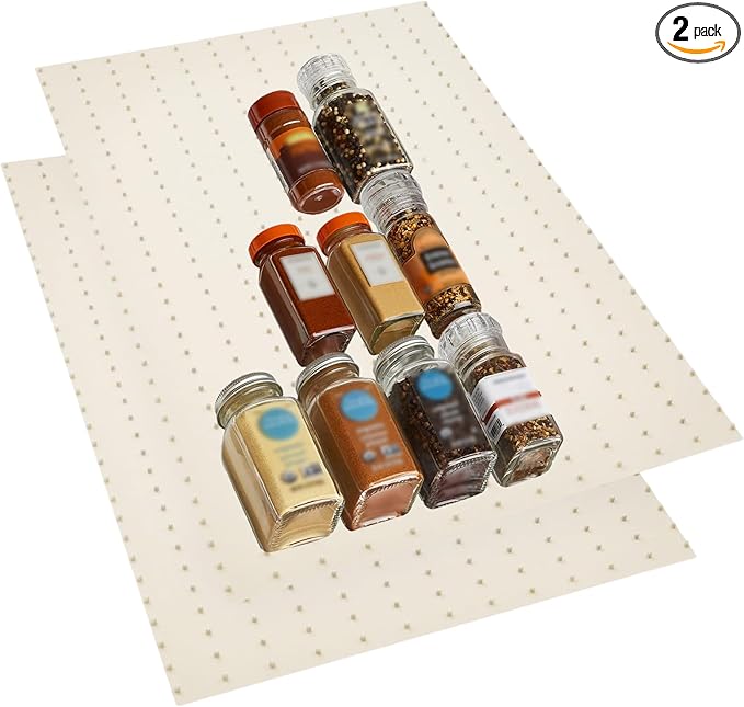 Gosmol Spice Drawer Organizer insert, Adjustable & Non-Slip Silicone Spice Drawer Liner for Seasoning Jars and Spice Bottles, Spice Rack, Set of 2-Pearl