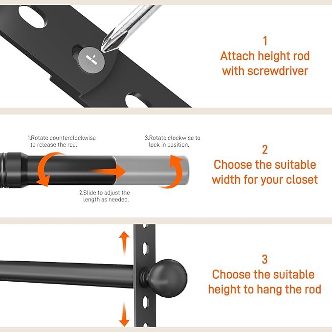 SUTINE Closet Rods for Hanging Clothes, Adjustable Closet Extender Hanging Rod, Space-Saving Closet Rod Extender Clothes Hanging Bar, Closet Poles for Hanging Clothes Organizer (Black, 31.5-47.2 IN)