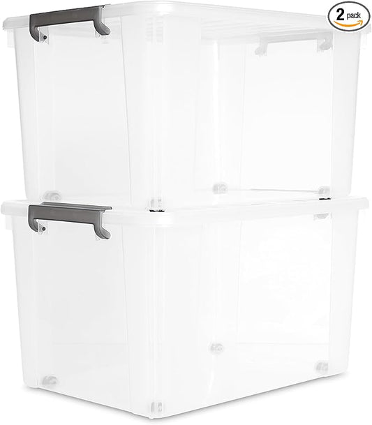 Citylife 69 QT Plastic Storage Bins with Latching Lids Stackable Storage Containers for Organizing Large Clear Storage Box for Garage, Closet, Kitchen, 2 Packs