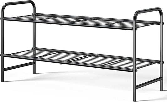 Kitsure Shoe Rack - Stainless Steel Shoe Organizer, Sturdy Shoe Rack for Closet and Front Door Entrance, Free Standing Shoe Shelf, Closet Organizers and Storage, 25.6" Wide - 2 Tier, Black